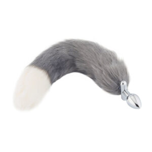 Plug metal queue de renard gris et blanc
