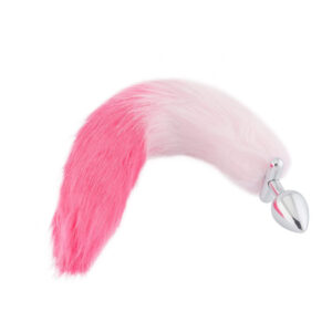Plug metal queue de renard rose et blanc